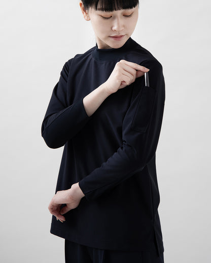 モックネック長袖ニットシャツ