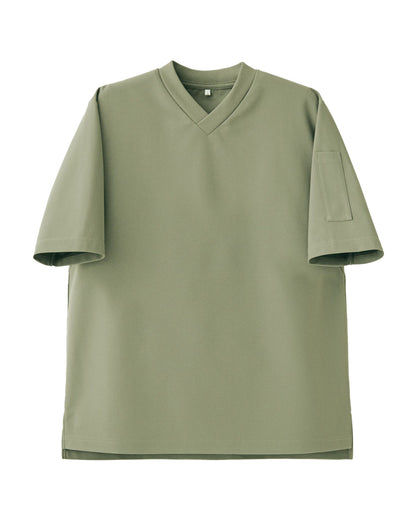 Vネック半袖ニットシャツ