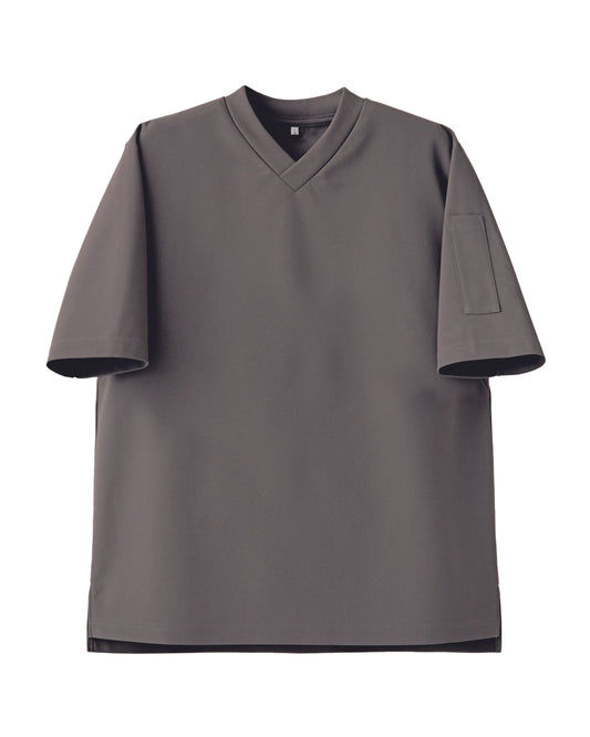 Vネック半袖ニットシャツ