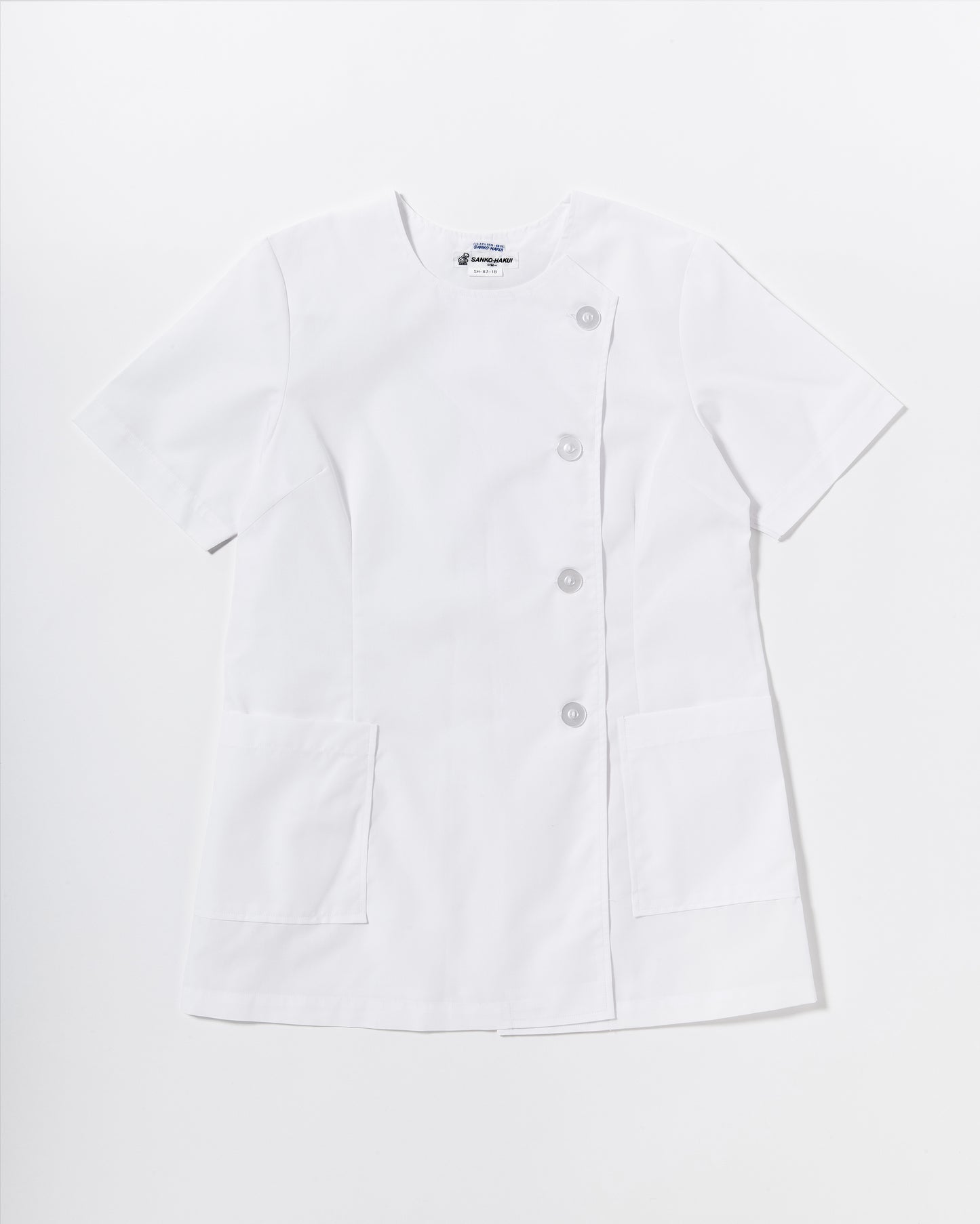 半袖丸首白衣